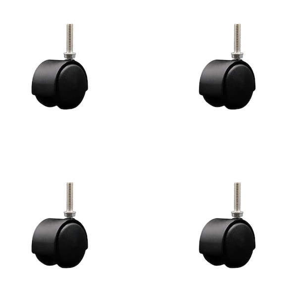 2'' Black Metal Hood Twin Wheel Caster Nylon Wheels 3/8 Thread Stem , 4PK